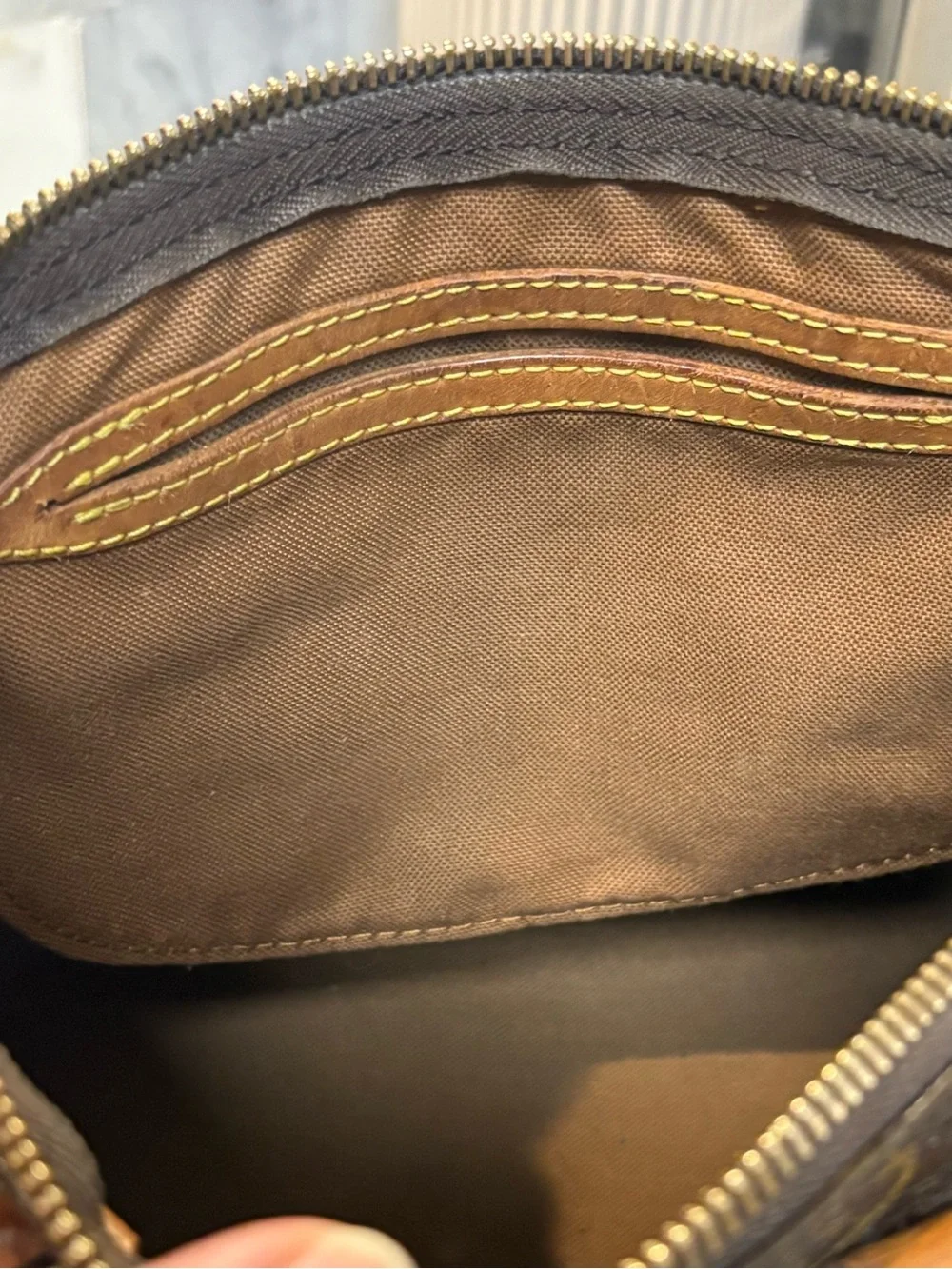 Louis Vuitton Brown Monogram Canvas Top-Handle Bag with Tan Trim